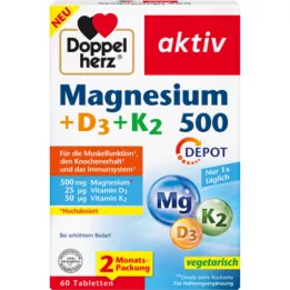 DOPPELHERZ Magnesium 500+D3+K2 depåtabletter, 60 kapslar