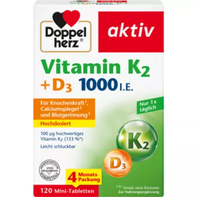 DOPPELHERZ Vitamin K2+D3 1000 I.U. tabletter, 120 st